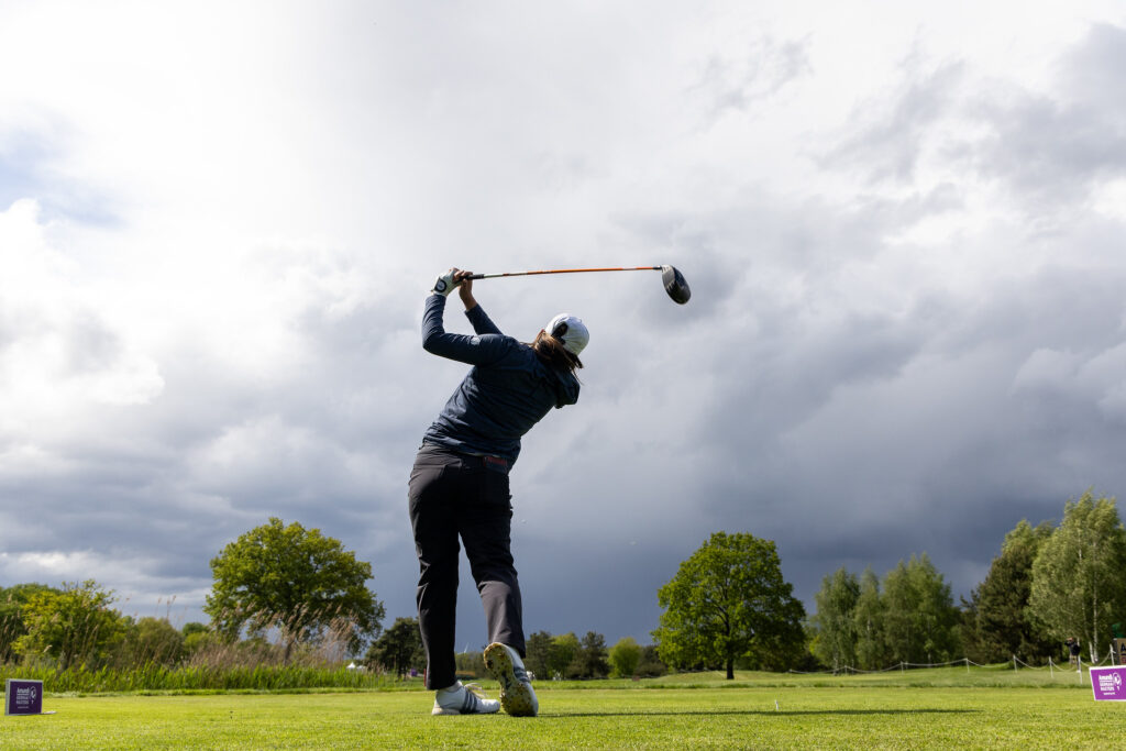 Last year's winner Shannon Tan tees off during the pro-am.