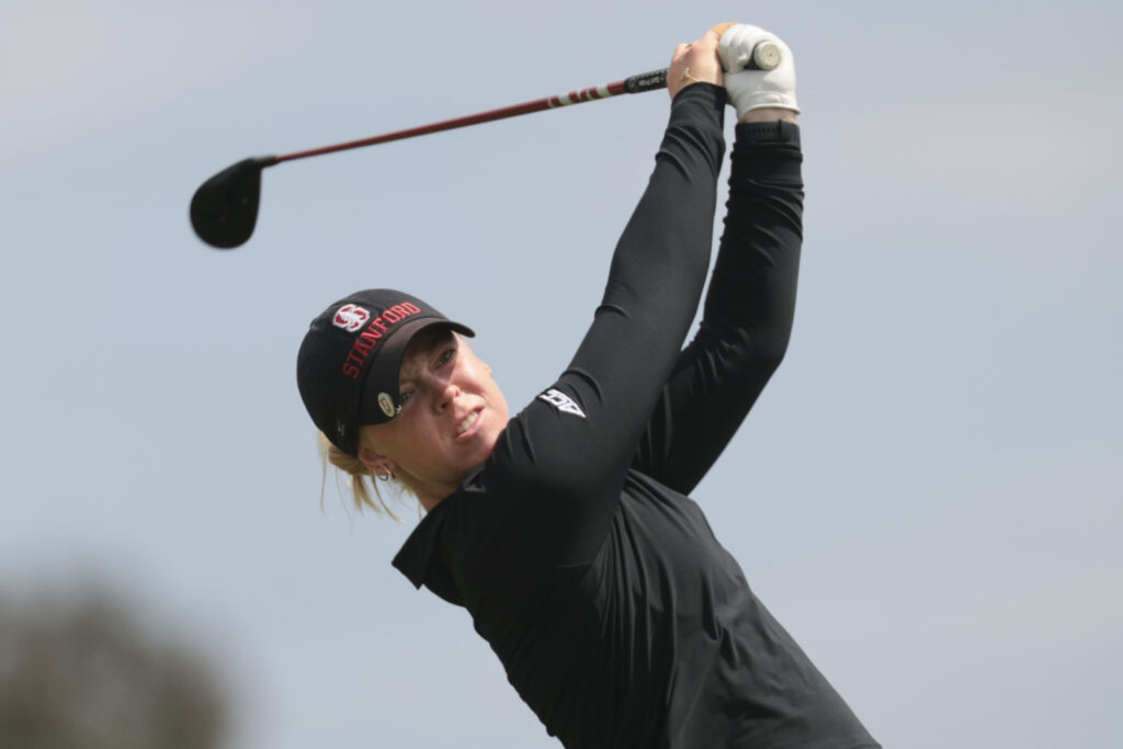 Meja Örtengren of Stanford drives during the second round of the 2026 NCAA Division I Women’s Golf Championship.