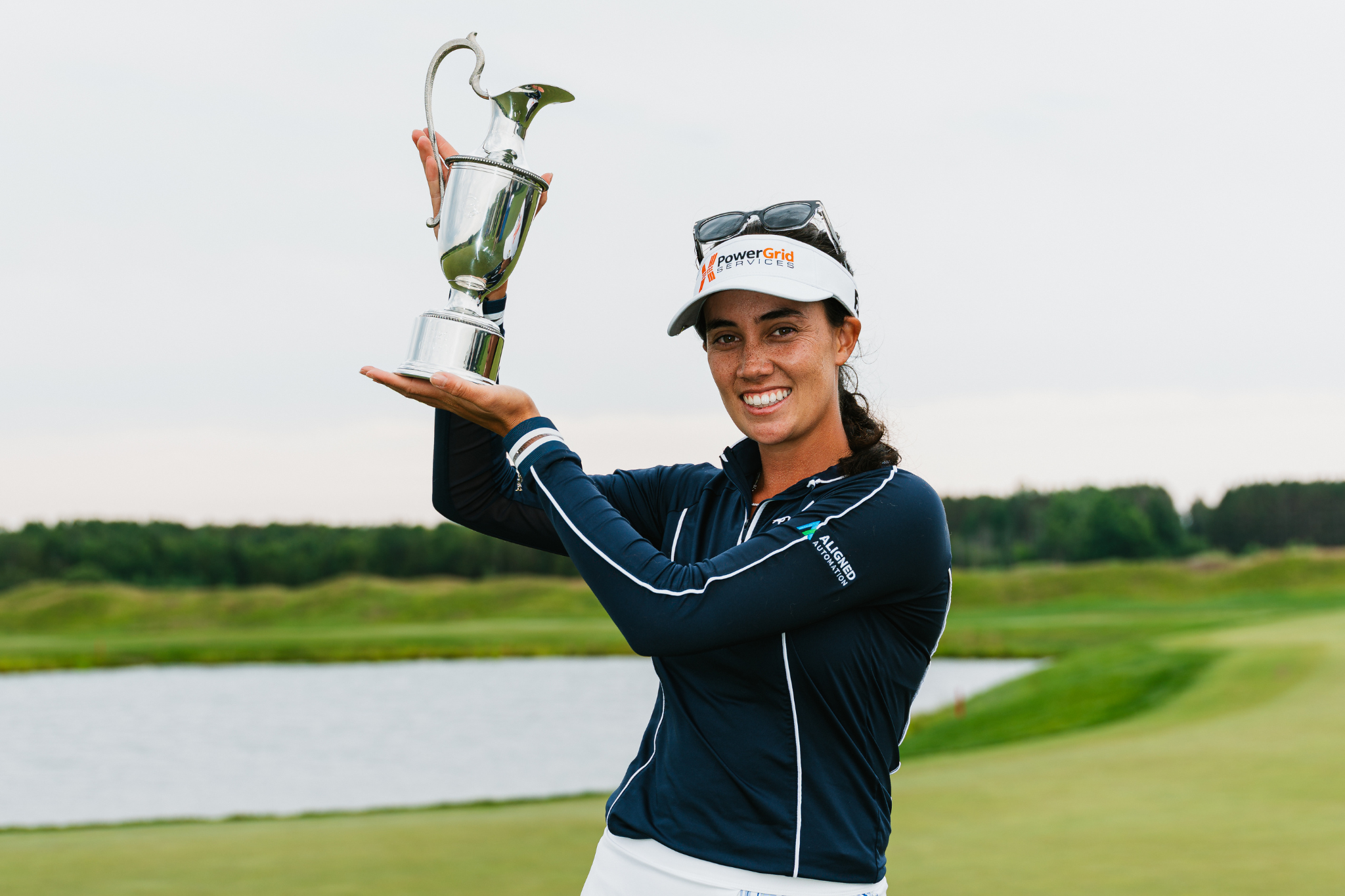 Kaleiya Romero hoists her first Epson Tour trophy at the 2026 Island Resort Championship.