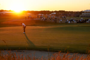 Wyndham Clark watches his putt on the 18th hole during the third round of the 2026 U.S. Open.