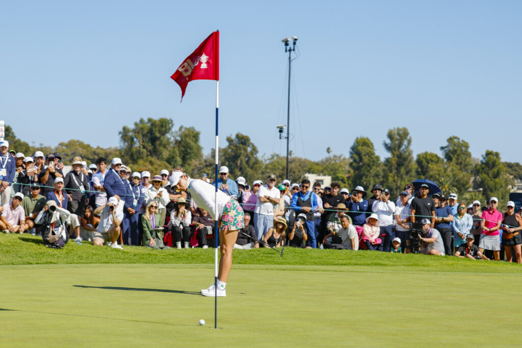 Gaby Lopez watches her putt on the 18th hole during the final round of the 2026 U.S. Women's Open Presented by Ally.