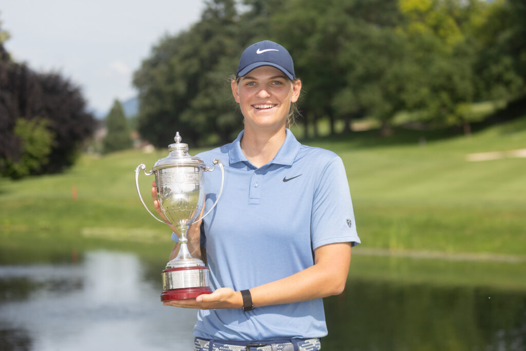 Helen Briem poses with her trophy after the final round of the 2026 Jabra Ladies Open.