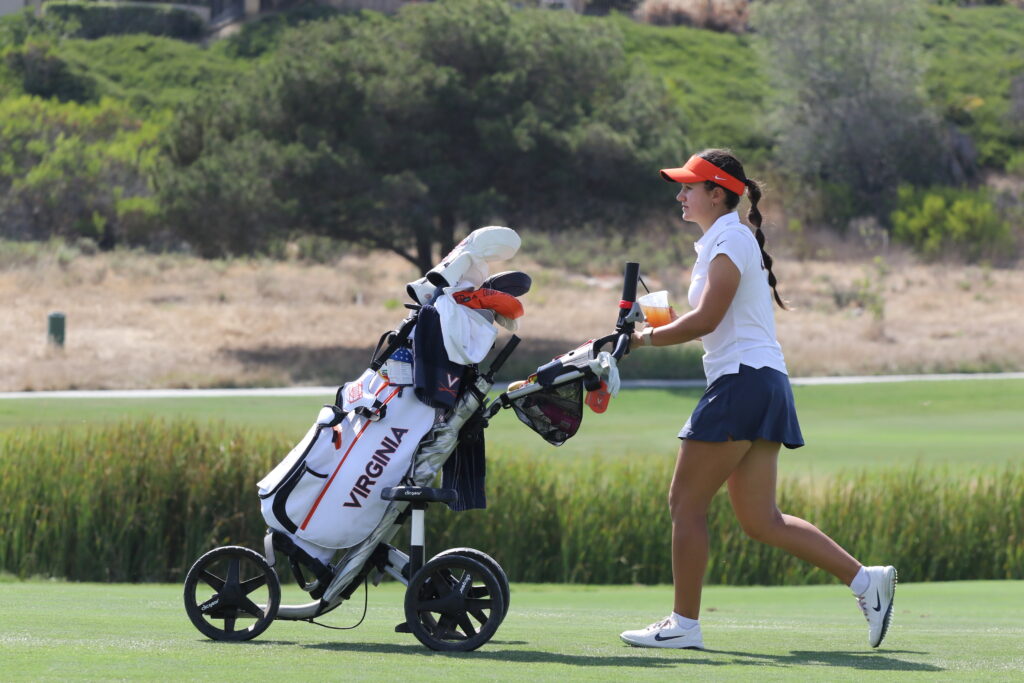 Elsie MacCleery walks to her shot during the 2026 NCAA Division 1 Women's Golf Championship.