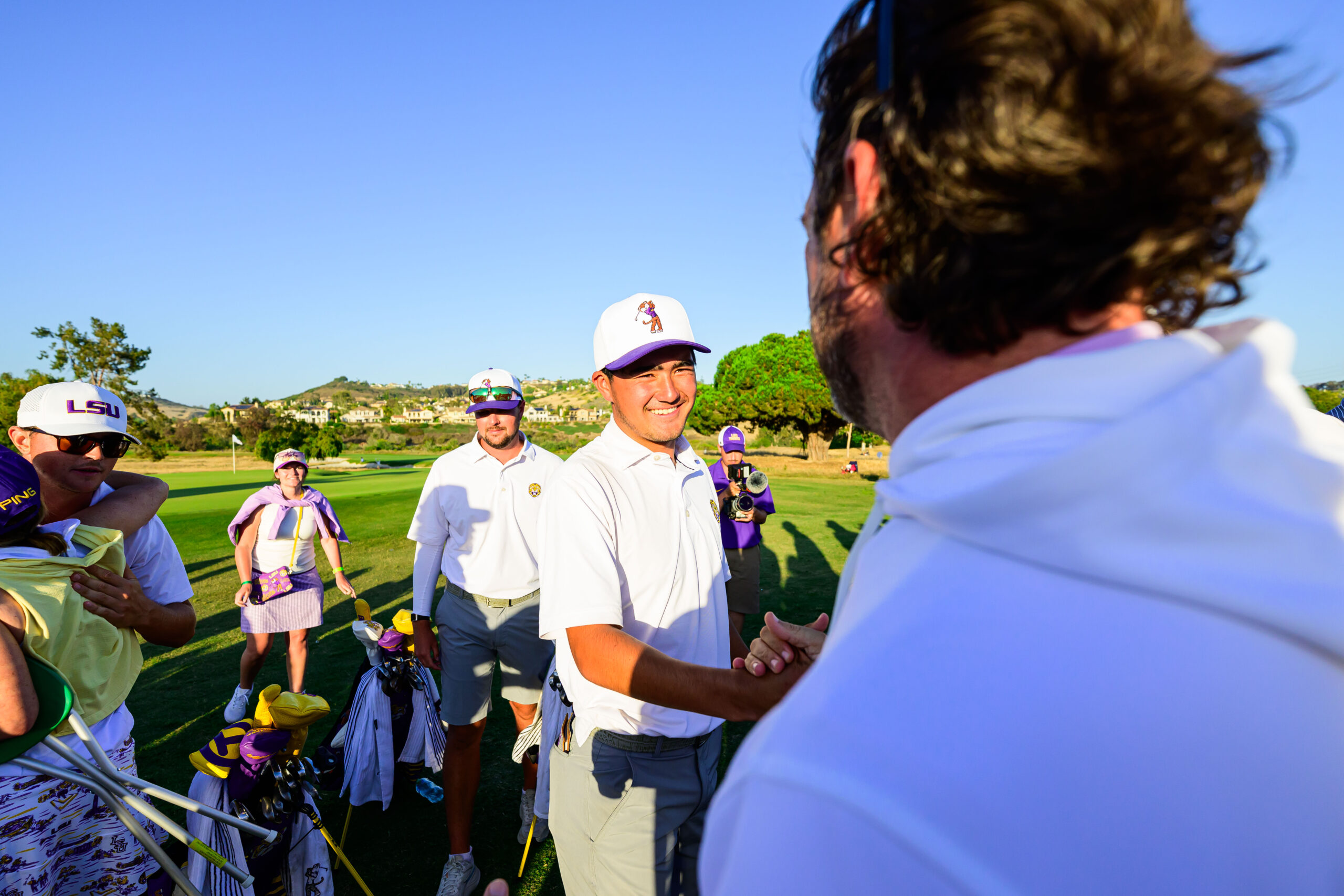 LSU celebrates their record-breaking day and made cut at the 2026 NCAA Championships.