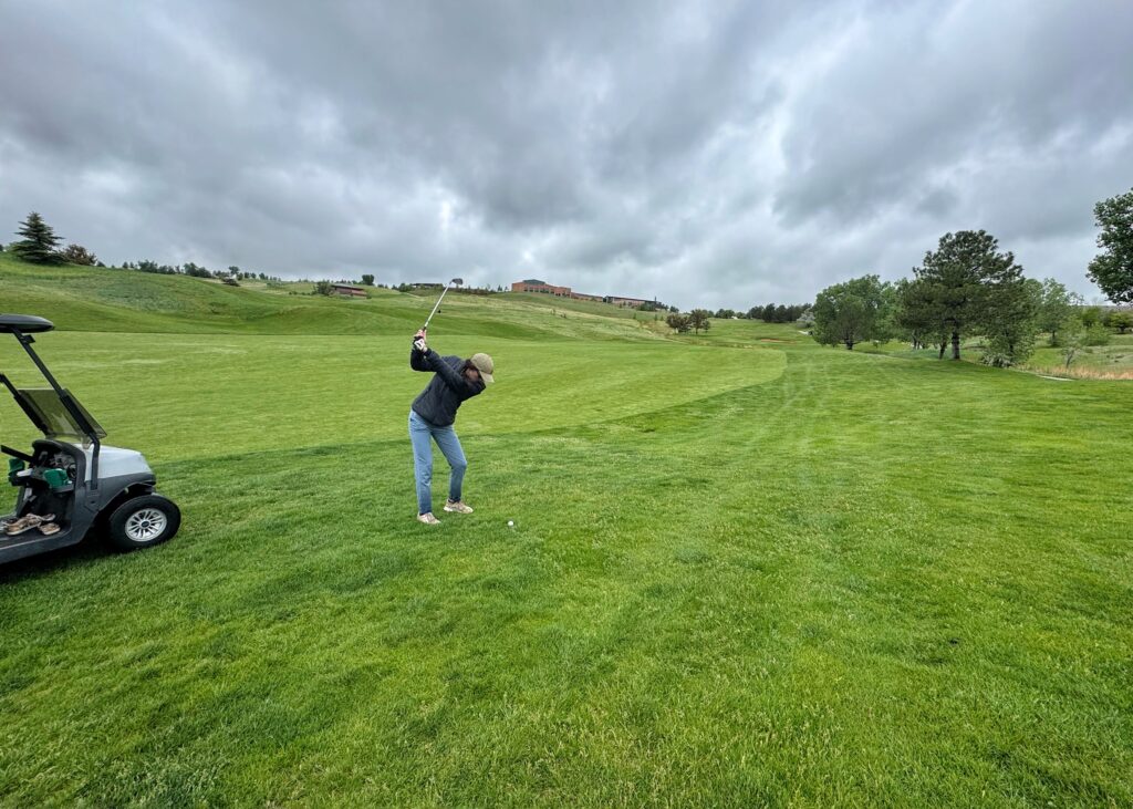 Zanny seen swinging after her lesson at Interlocken Golf Club.