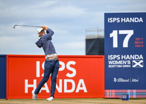 Helen Briem tees off the 17th hole during the pro-am for the 2026 ISPS HANDA Women's Scottish Open.
