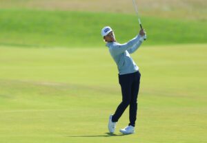 Rasmus Neergaard-Petersen hits an approach shot during a practice round at the 2026 Danish Golf Championship.