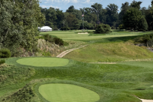The 18th hole at Merion Golf Club, the host of the 2026 U.S. Amateur Championship.