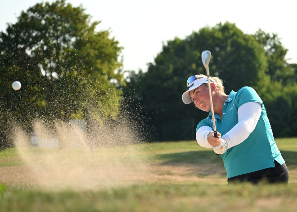 Defending championship Alice Hewson plays her practice round for the 2026 VP Bank Swiss Ladies Open.