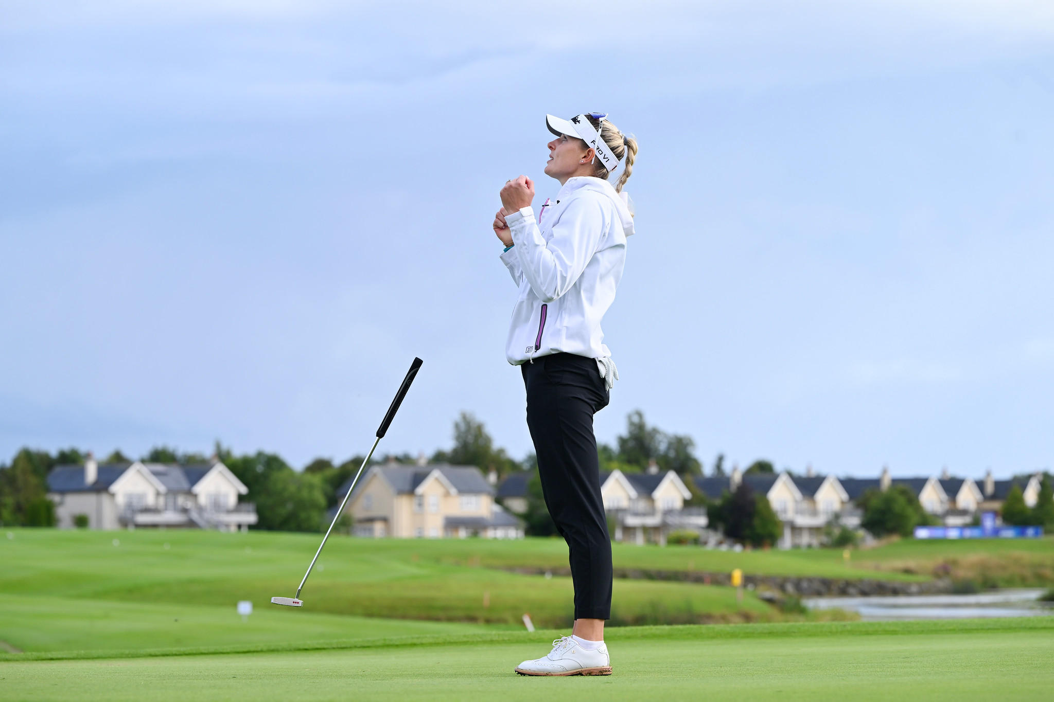 Casandra Alexander drops her putter after realizing she won the KPMG Women's Irish Open.