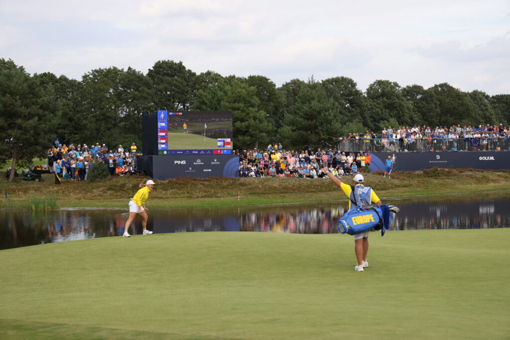 Europe's Maja Stark dropped a long birdie putt on the 15th hole, putting pressure on Coughlin.
