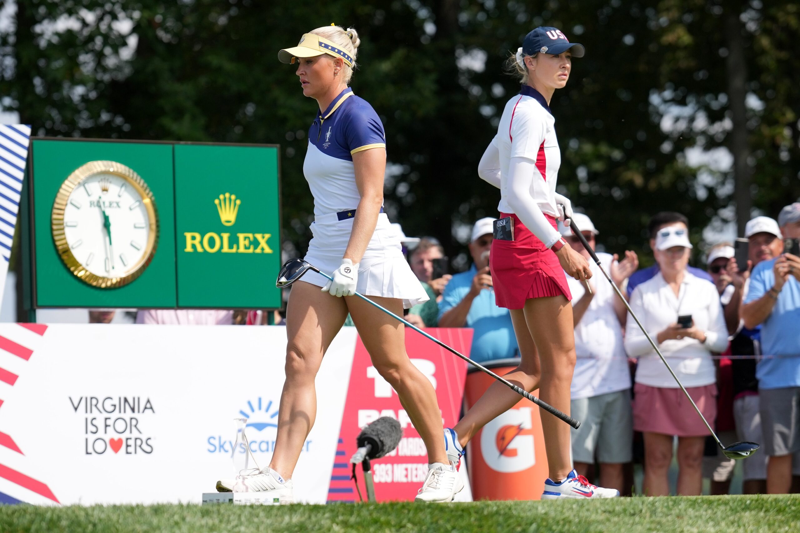 Nelly Korda faces off against Charley Hull in Singles during the 2024 Solheim Cup.