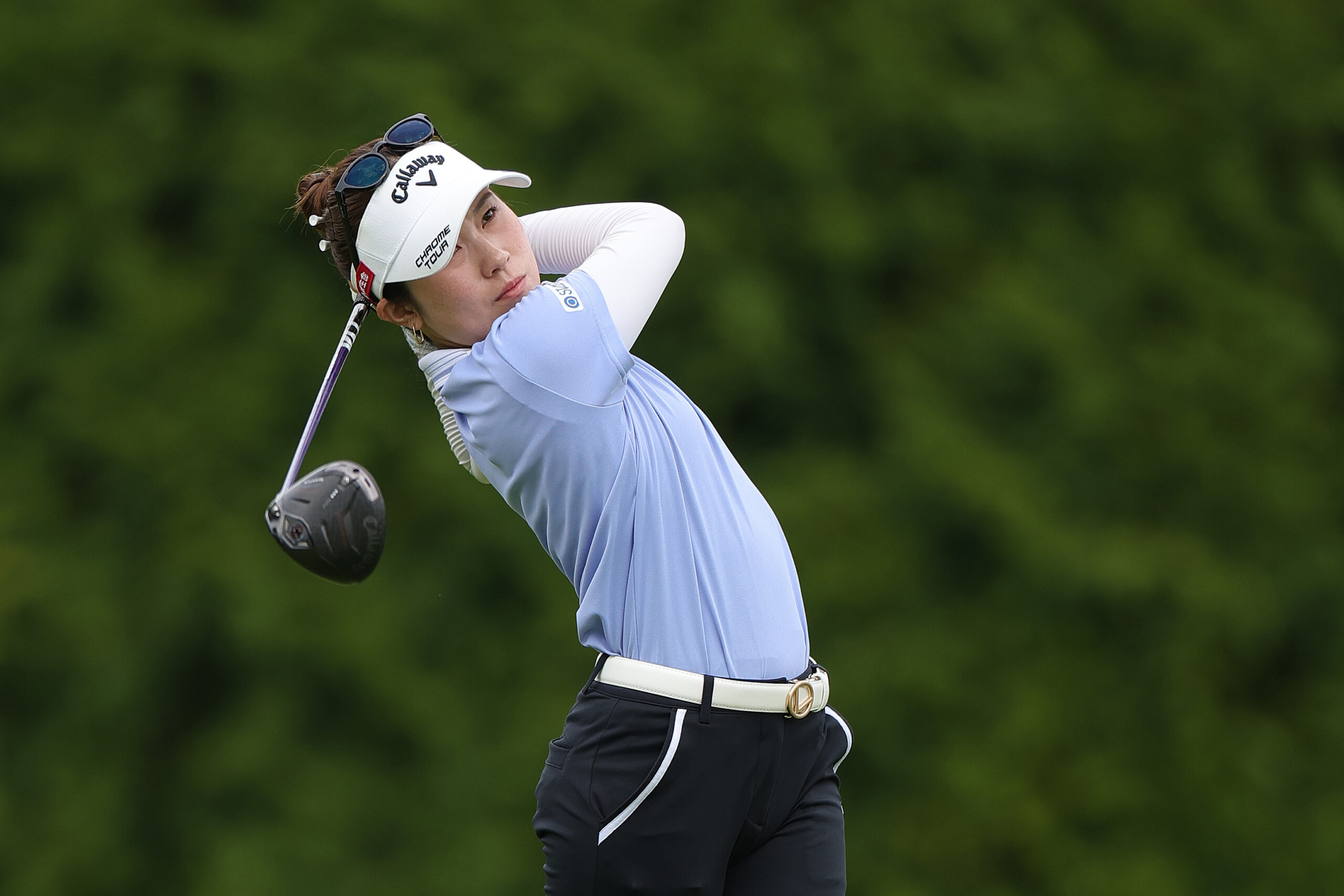 Yuna Nishimura of Japan plays her tee shot on the fifth hole during the second round of the 2026 Walmart NW Arkansas Championship presented by P&G.