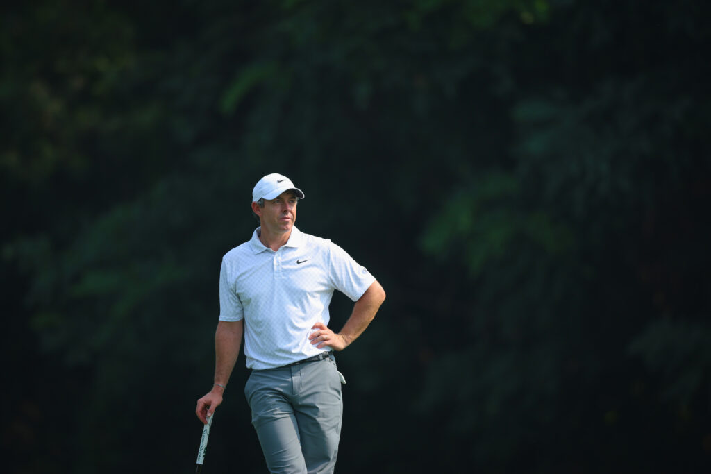 Rory McIlroy looks on during the Pro-Am prior to the 2026 DP World India Championship.