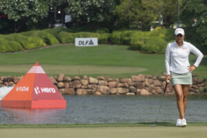 India's Pranavi Urs plays a practice round at the 2026 Hero Women's Indian Open.