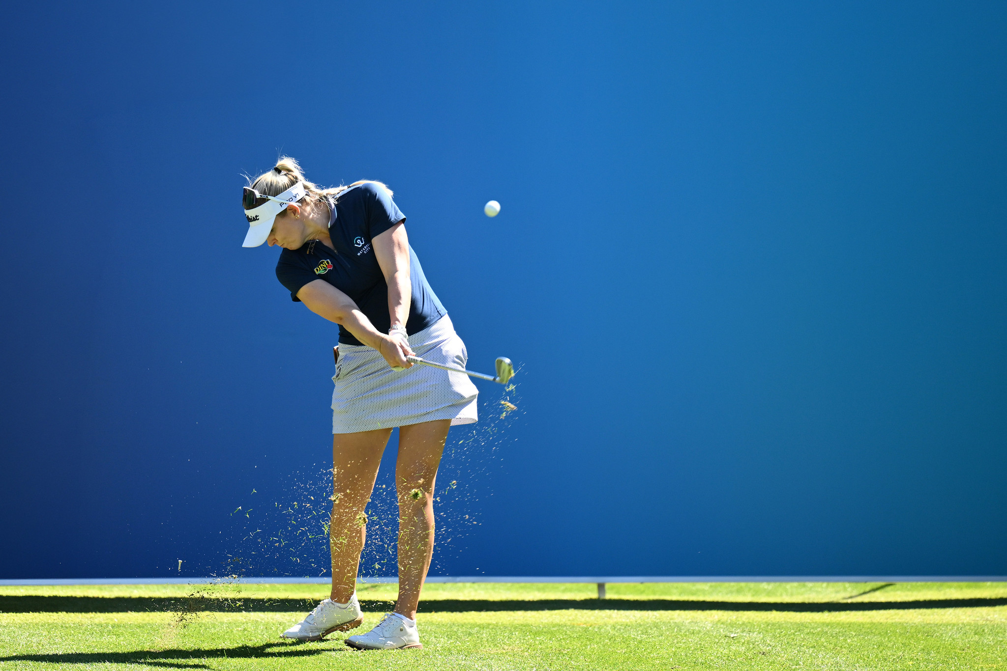 Casandra Alexander tees off during a practice round at the 2026 Aramco Korea Championship, where she can clinch LET Order of Merit leader.
