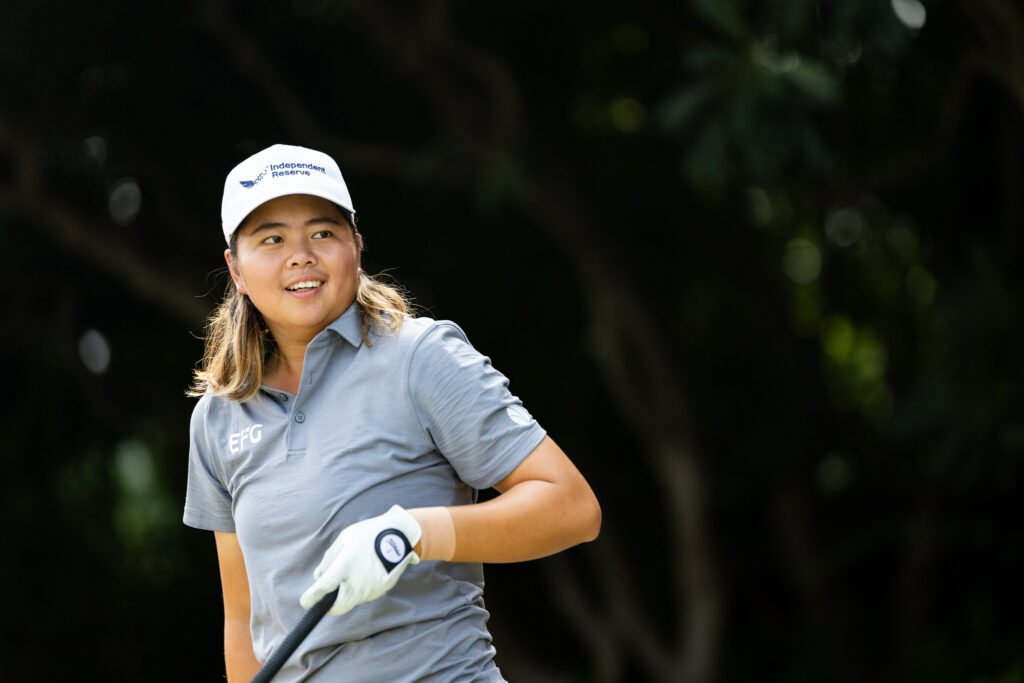 Singapore's Shannon Tan smiles during a practice round at the 2026 Hero Women's Indian Open.