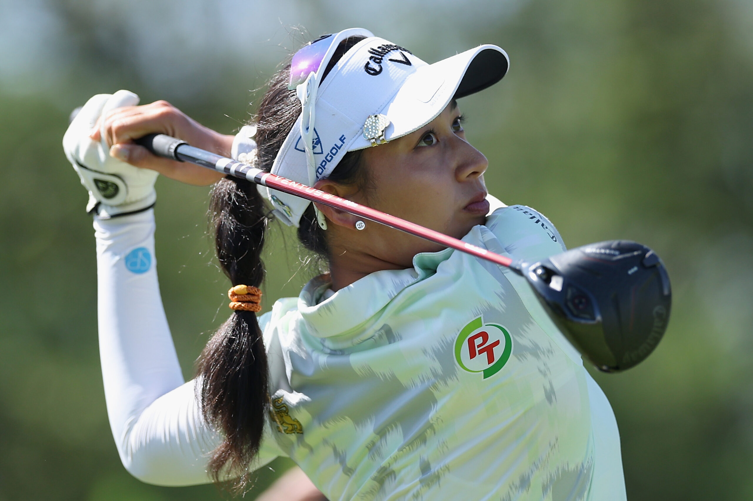 Jeeno Thitikul of Thailand plays a tee shot on the 11th hole during the second round of the 2026 Lotte Championship.